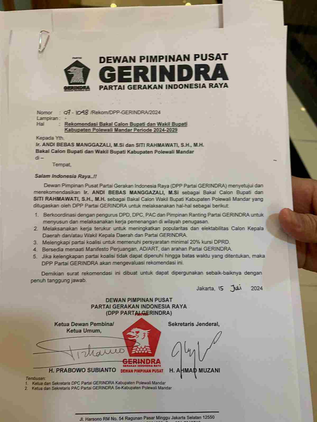 Prabowo Usung Mantan Sekda Polman di Pilkada 2024