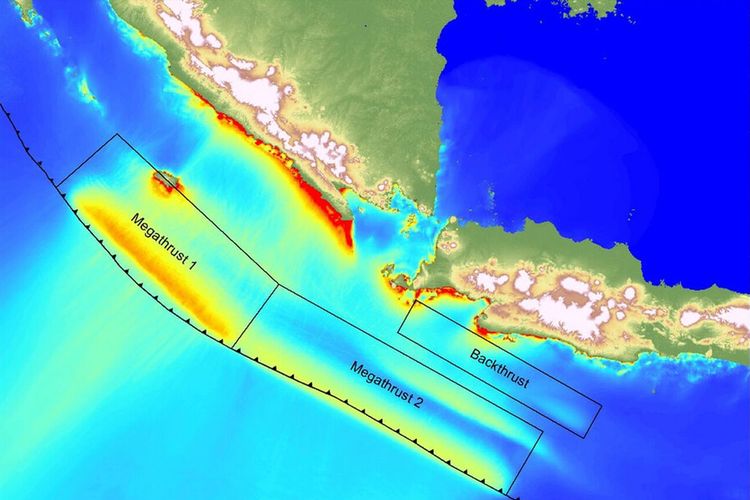 Dua Zona Wilayah Megathrust dan Backtrust Sepanjang Pantai Selatan Jawa Barat Sumatera dan Selat Sunda