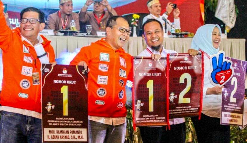 Pilgub Sulsel 2024 Pasangan Danny-Azhar Nomor Urut 1 Sudirman-Fatma 2