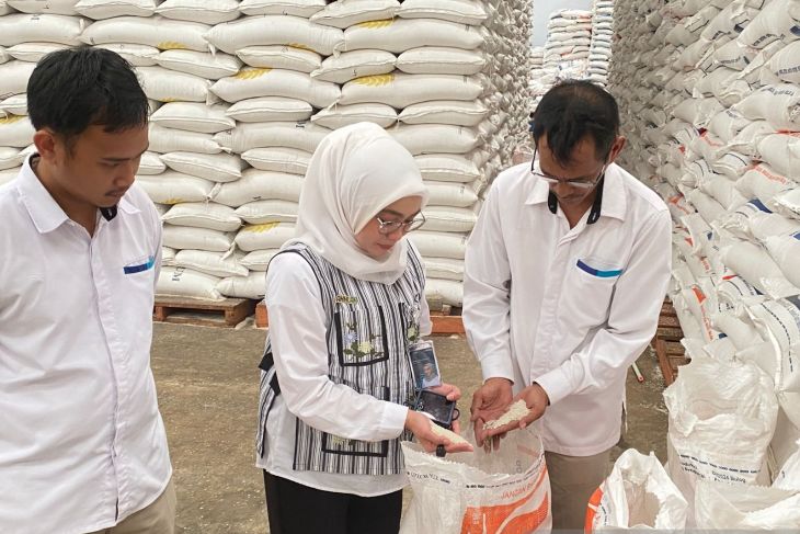 Kepala Bulog Makassar Karmila Hasmin Marunta Saat Meninjau Stok Beras di Gudang Bulog Makassar