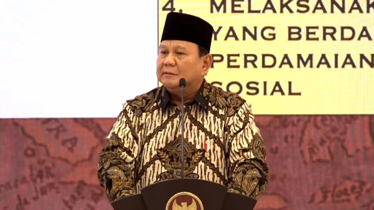 Pesiden Prabowo Subianto Saat Berpidato Dalam Acara Musyawarah Perencanaan Pembangunan Nasional (Musrenbangnas) RPJMN 2025-2029