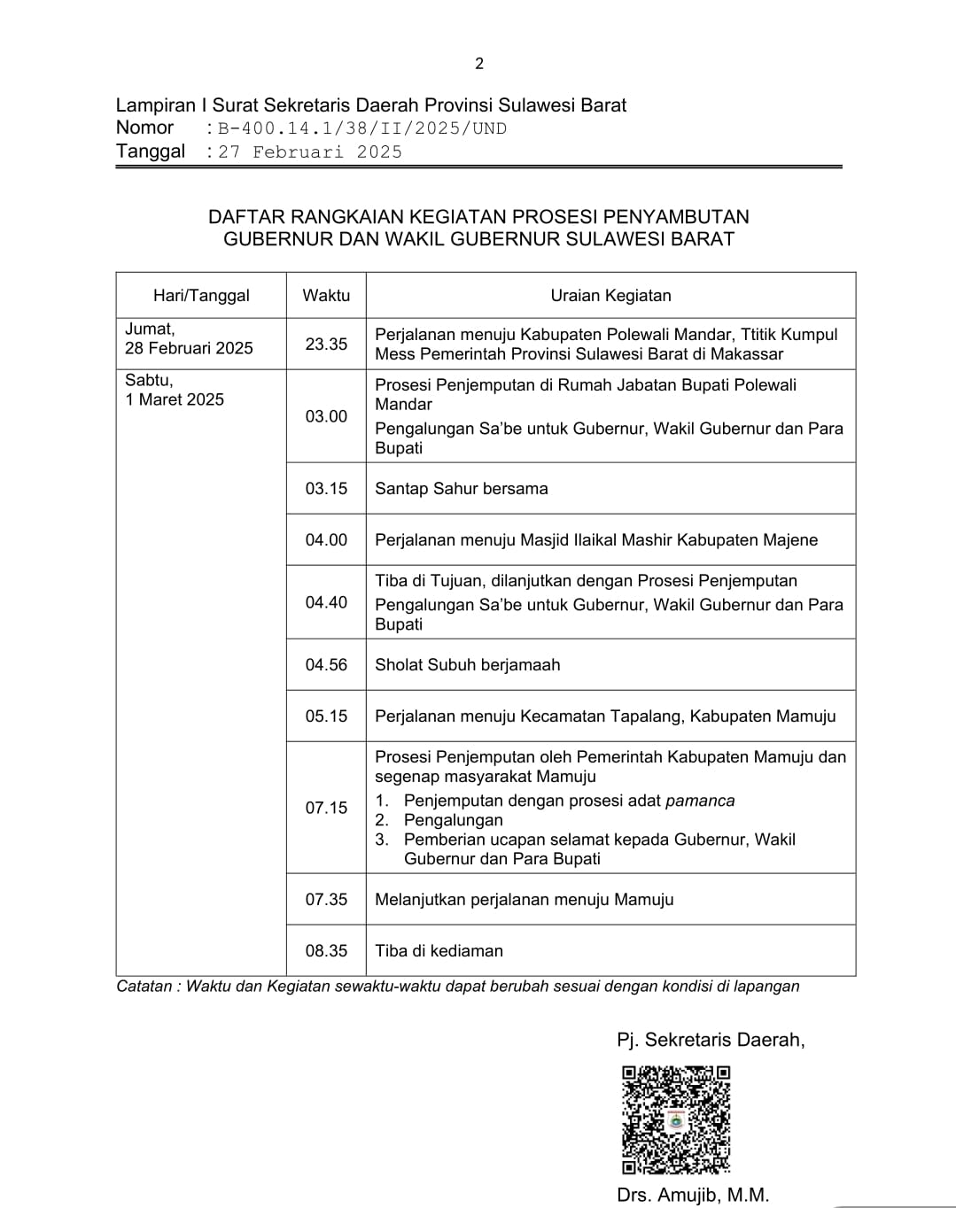 Daftar Rangkaian Kegiatan Prosesi Penyambutan Gubernur dan Wakil Gubernur Sulawesi Barat Daftar Rangkaian Kegiatan Prosesi Penyambutan Gubernur dan Wakil Gubernur Sulawesi Barat