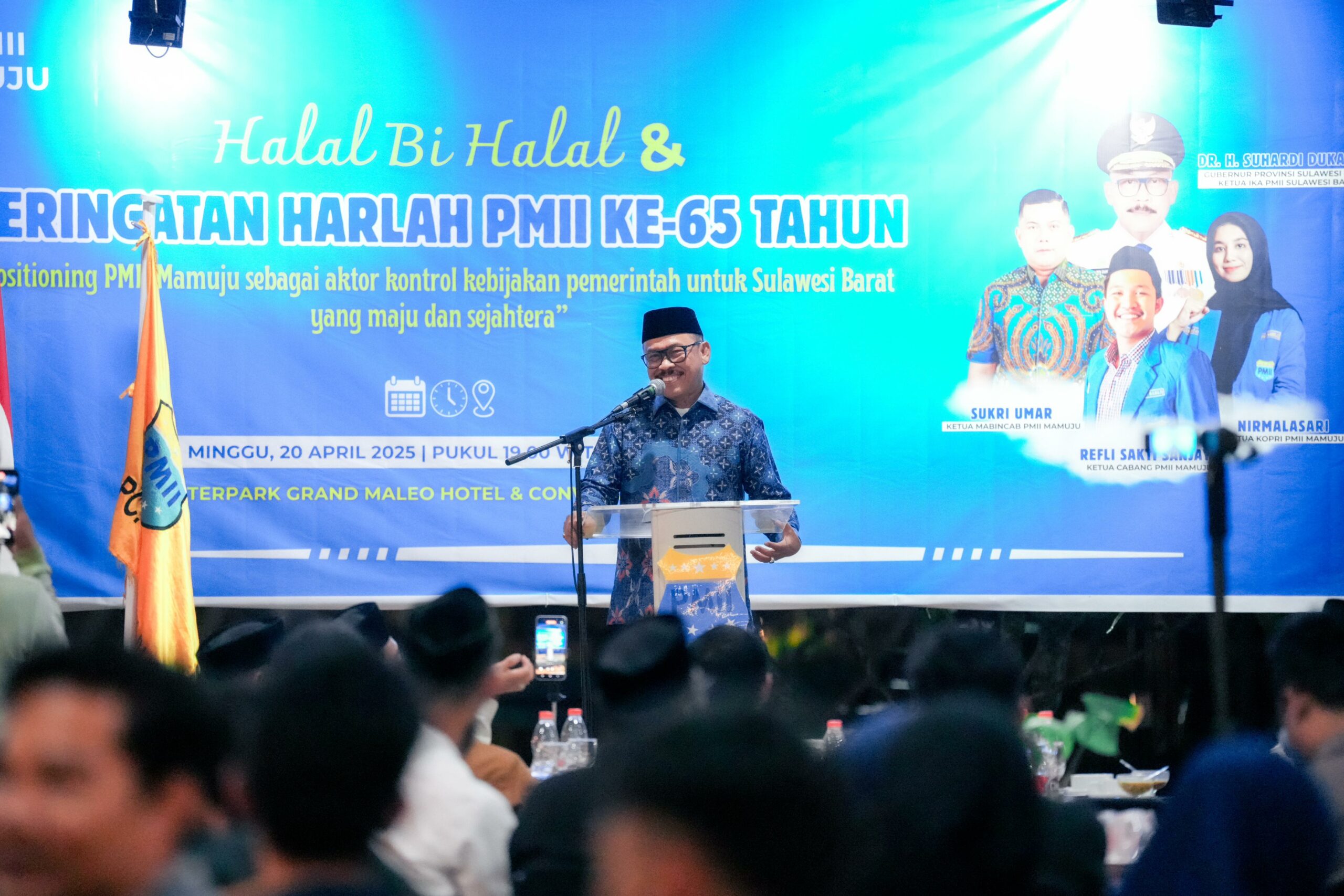 Gubernur Sulbar, Suhardi Duka Saat Memberikan Sambutan Dalam Acara Halal Bihalal dan Hari Lahir PMII Ke-65 Tahun