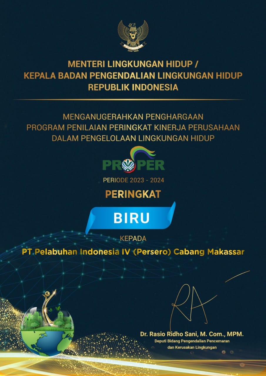 Komitmen Jaga dan Kelola Lingkungan Hidup, Pelindo Regional 4 Raih Penghargaan PROPER