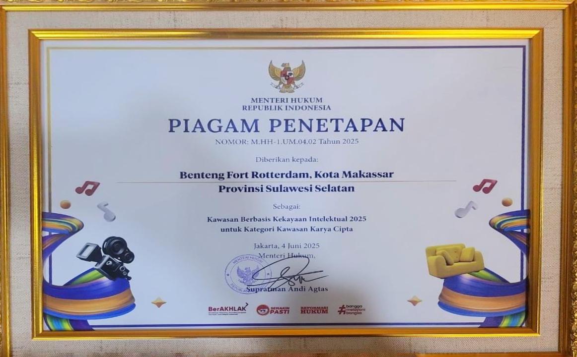 Piagam Penetapan Benteng Rotterdam Sebagai Kawasan Berbasis Kekayaan Intelektual 2025