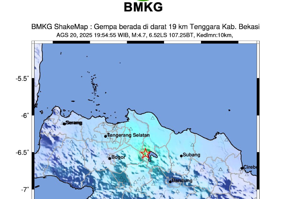 Gempa Bumi Tektonik M 4,9 Guncang Karawang, Getaran Terasa hingga Jakarta dan Banten