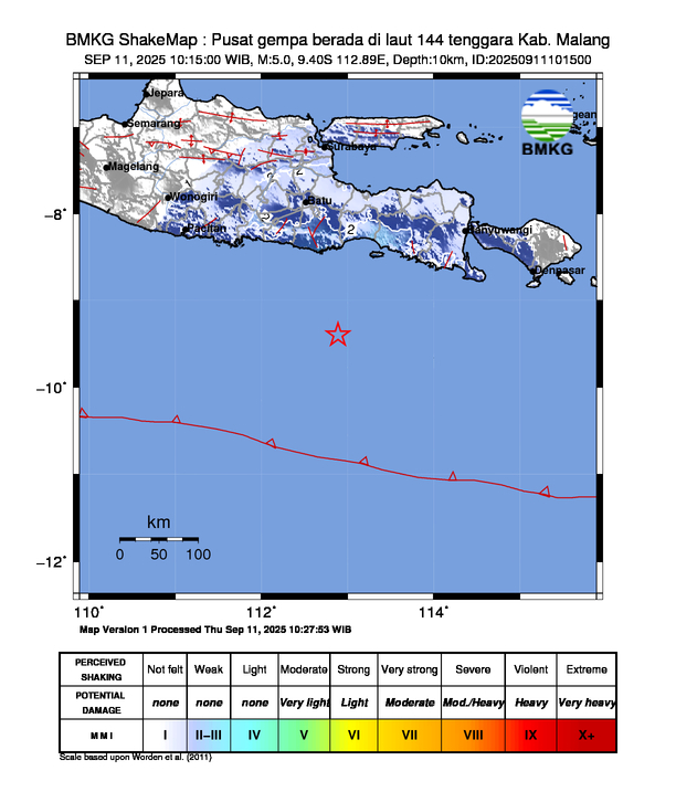 Gempa Tektonik Magnitudo 4,8 Guncang Kabupaten Malang
