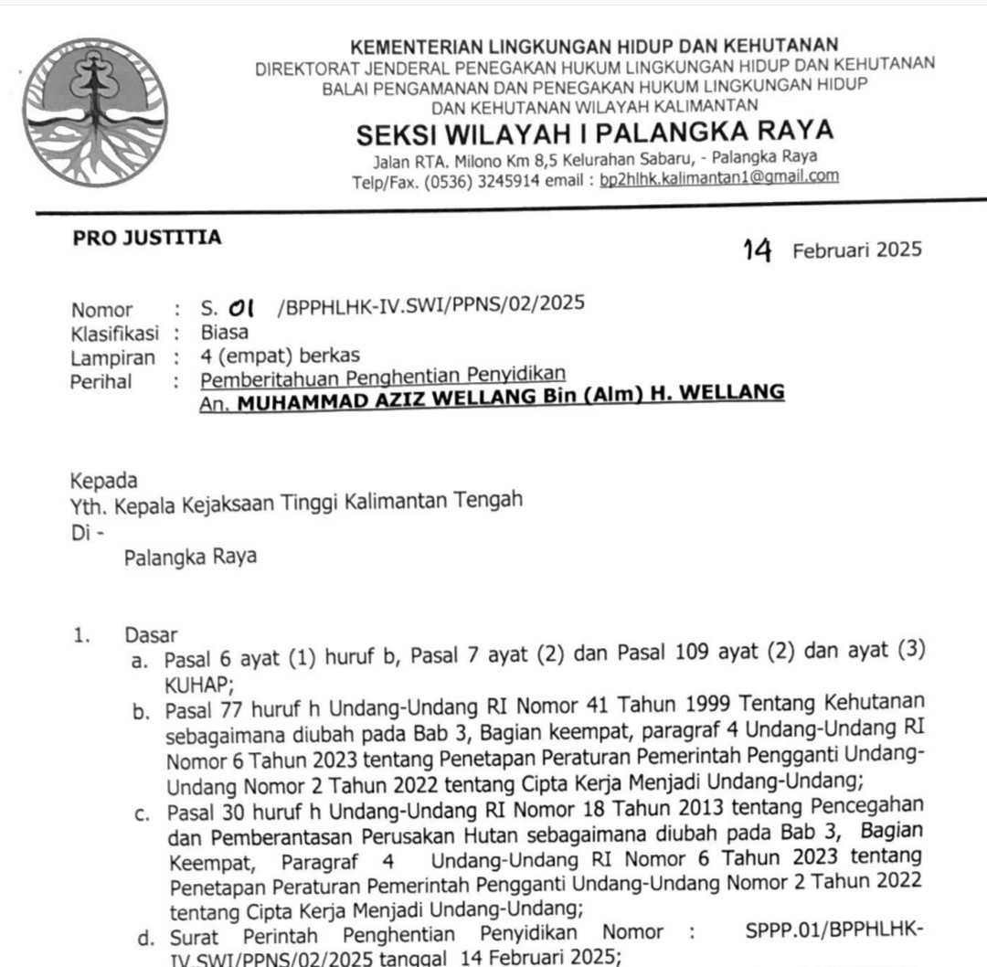 Surat Pemberitahuan Penyidikan Aziz Wellang. (Ist)