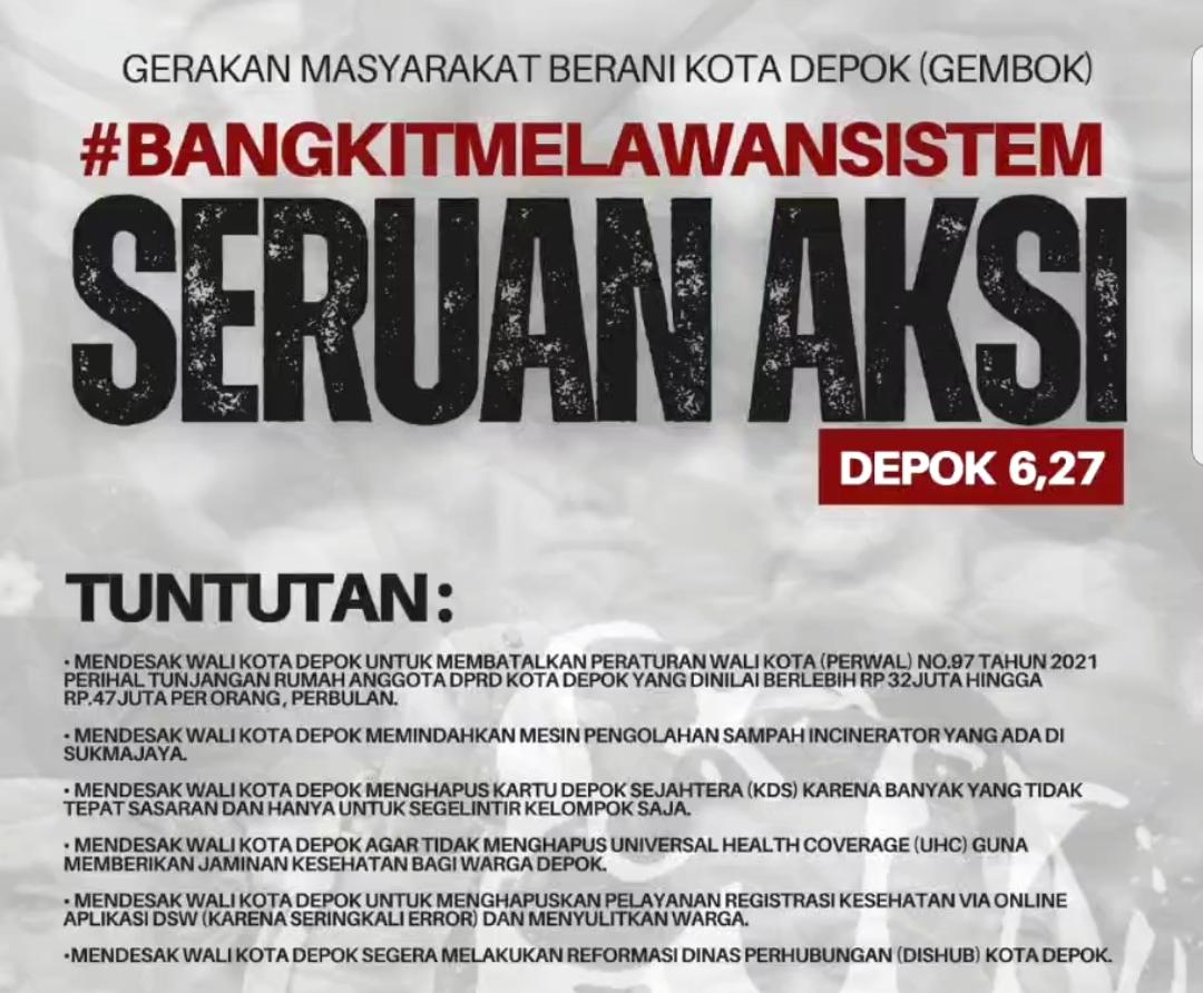 Dua Kali Batal, Aksi Unjuk Rasa GEMBOK Dijadwalkan Kembali di Depok
