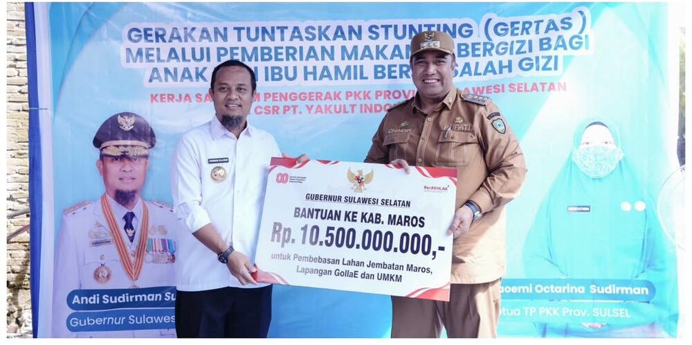 Pemerintah Kabupaten Maros kembali mendapat dukungan nyata dari Pemerintah Provinsi Sulawesi Selatan. Gubernur Sulsel Andi Sudirman Sulaiman menyerahkan bantuan keuangan sebesar Rp10,5 miliar