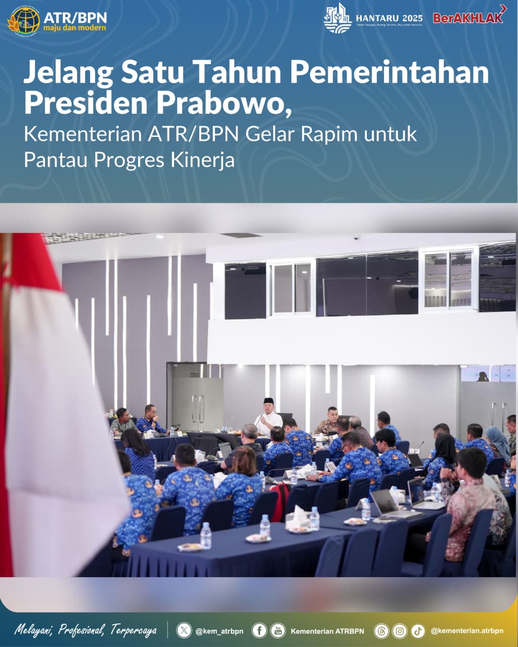 Jelang Satu Tahun Pemerintahan Presiden Prabowo, Kementerian ATR/BPN Gelar Rapim untuk Pantau Progres Kinerja