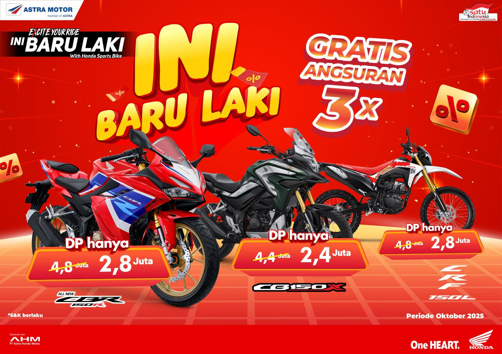Promo Sport Bike Honda di Oktober, Tawarkan DP Ringan dan Angsuran Gratis