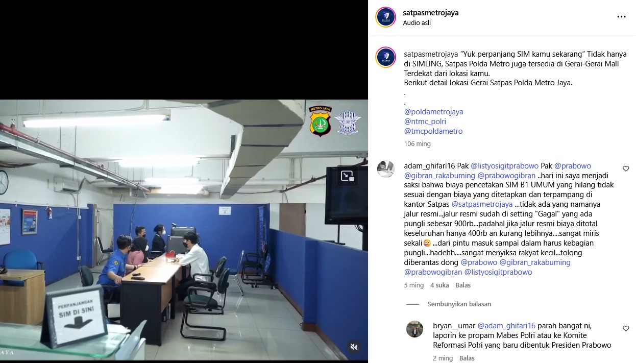 Warganet Ungkap Dugaan Pungli di Satpas Polda Metro Jaya, Tag Presiden hingga Kapolri