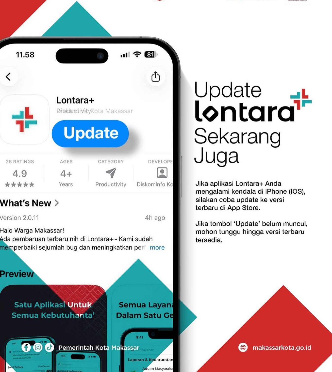 Diskominfo Makassar Imbau Warga Perbarui Aplikasi Lontara+