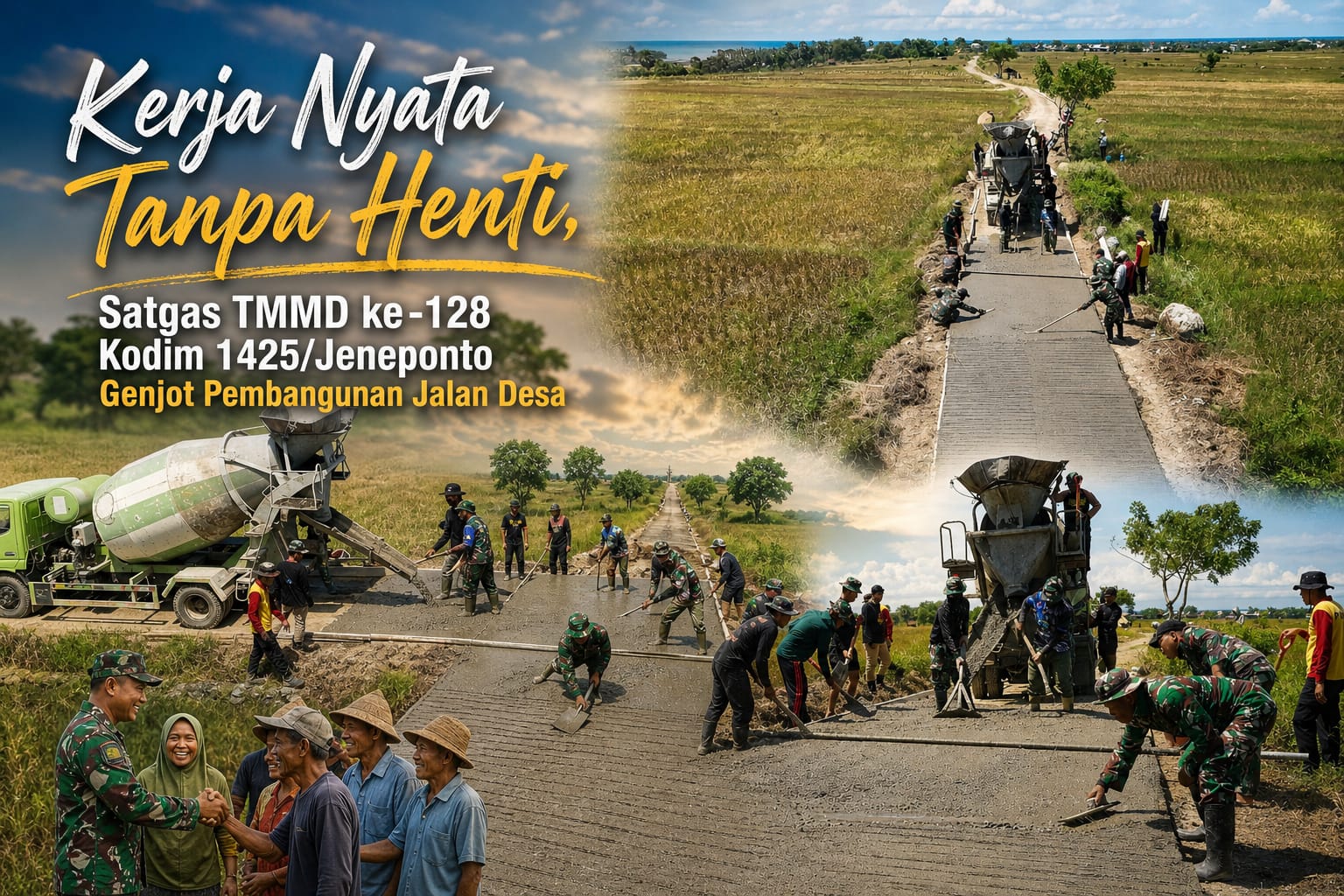 Kerja Nyata Tanpa Henti, Satgas TMMD ke-128 Kodim Jeneponto Genjot Pembangunan Jalan Desa