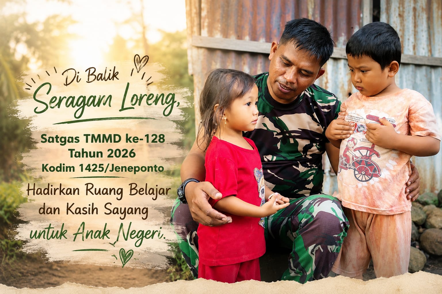 Loreng Kasih Sayang: Di Balik Pembangunan, Anggota Satgas TMMD ke-128 Kodim Jeneponto Menjadi Guru dan Sahabat bagi Anak-Anak Negeri