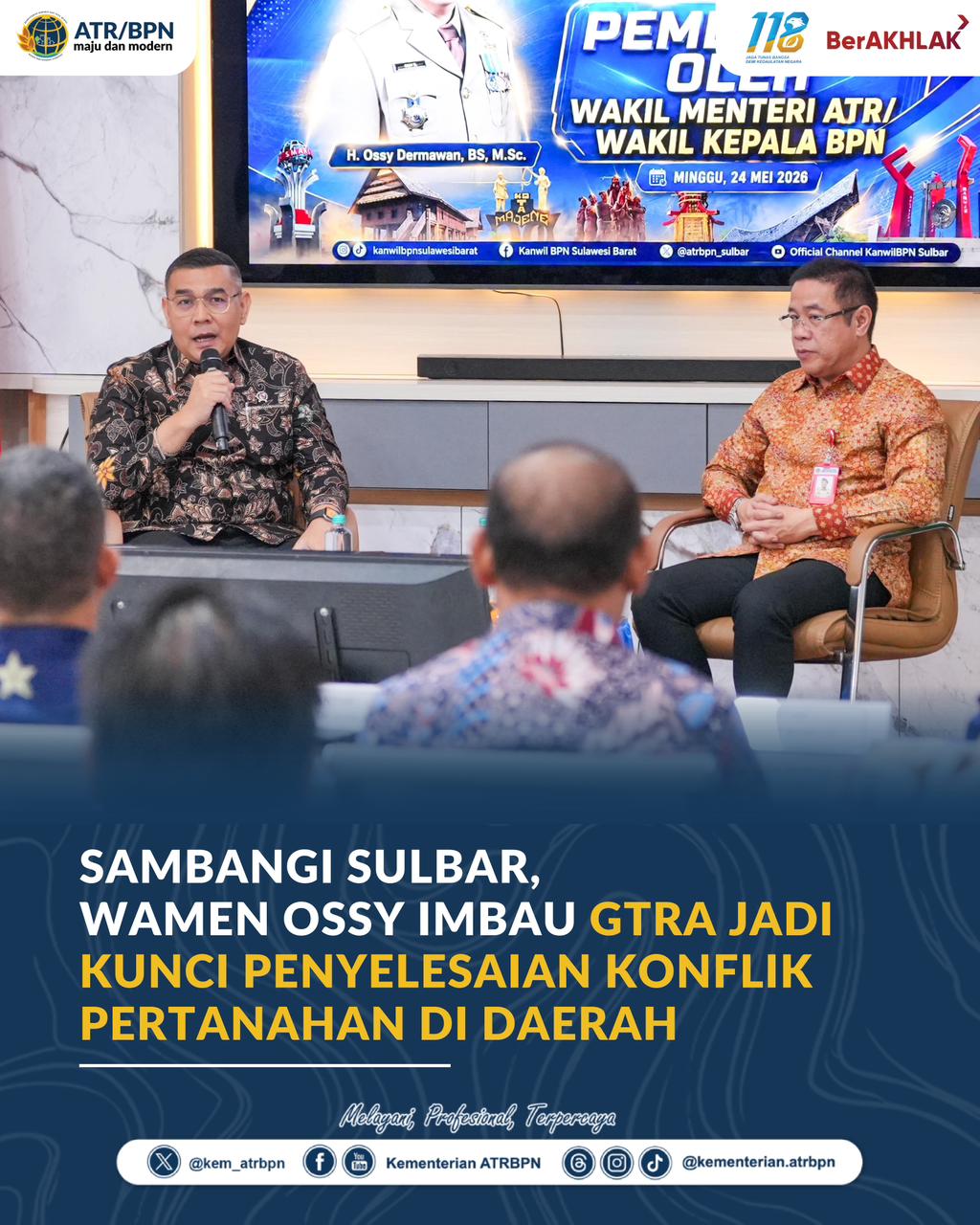 Sambangi Sulbar, Wamen Ossy Imbau GTRA Jadi Kunci Penyelesaian Konflik Pertanahan di Daerah