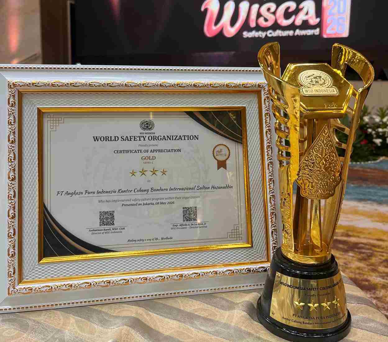 Bandara Sultan Hasanuddin Gaet Penghargaan Internasional Budaya Keselamatan Kerja Wisca 2026