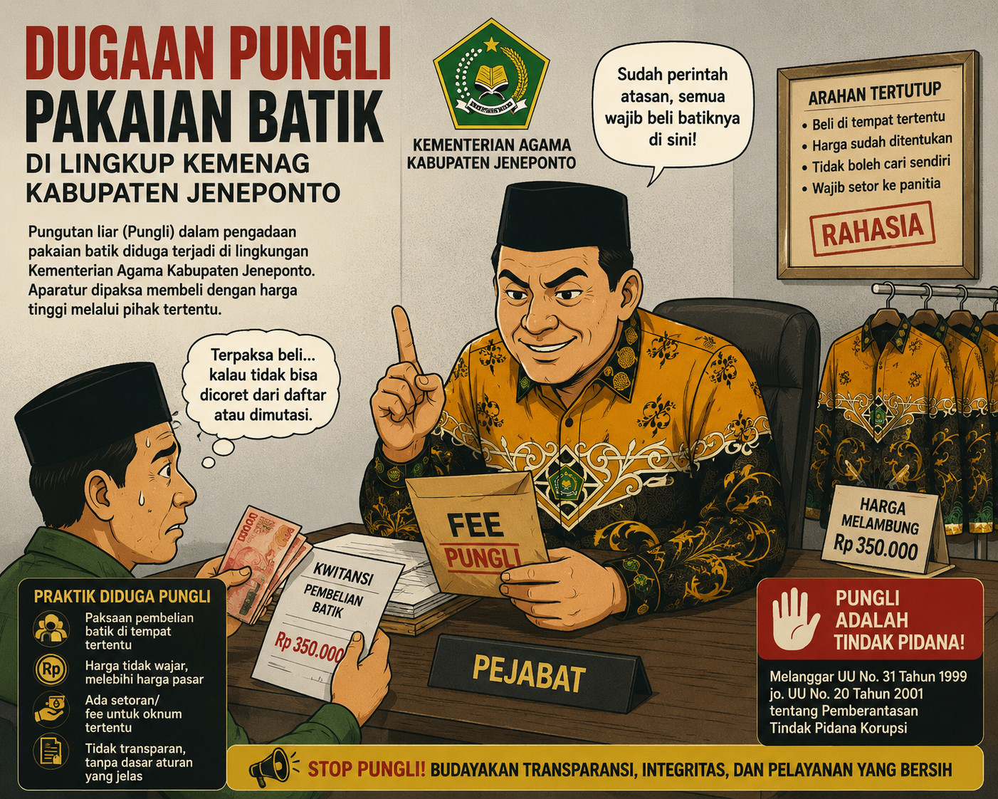 Pegawai dan Guru Kemenag Jeneponto Diwajibkan Beli Kain Batik Rp250 Ribu Via Koperasi, Ada Apa?