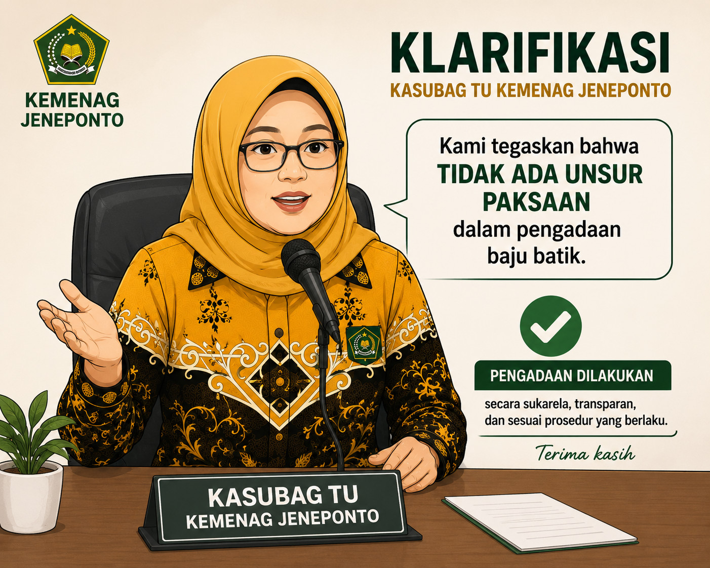 Klarifikasi Kemenag Jeneponto Soal Dugaan Pungli Pengadaan Baju Batik: Tidak Ada Paksaan, Himbauan untuk Keseragaman